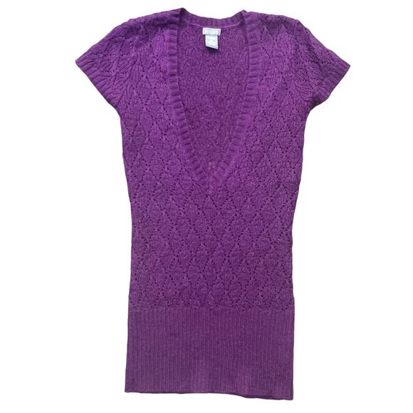 Y2K Delias Purple Size XS Deep V Sweater Knit Long Vest Cap Sleeve Mohair Blend - Picture 1 of 8